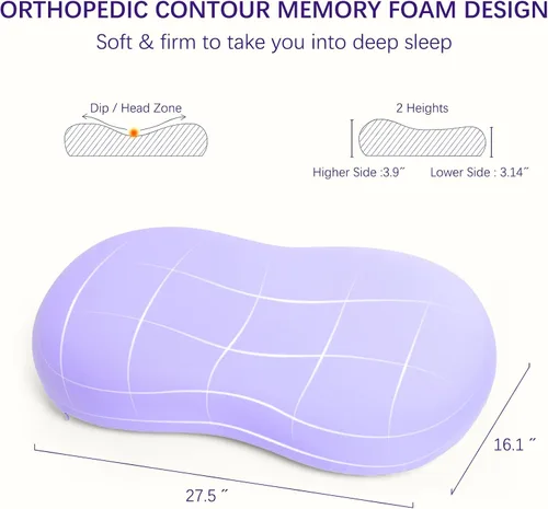 Miniatura 5 de Almohadas de espuma viscoelástica cervical para alivio del dolor de cuello, almohada ergonómica con contorno para dormir de lado, espalda y boca