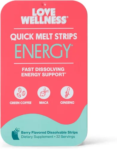 Love Wellness Energy* Tiras de derretimiento rápido - Apoyo de energía de disolución rápida con cafeína natural y botánicos - Promueve la