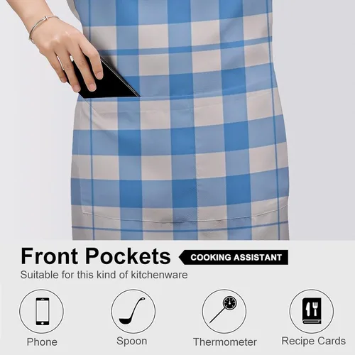 Miniatura 5 de Personalized Blue And White Adult Apron, Kitchen Cooking Aprons for Woman Man, Adjustable Bib Apron with Pocket for Baking, BBQ Crafting Outdoors