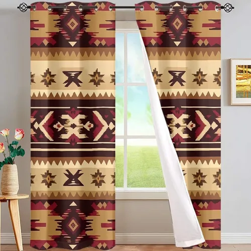 Miniatura 78 de Dreaweet African Tribal Blackout Curtains 63 Inch Long 2 Panels Set Bohemian Ethnic Geometric Grommet Top Thermal Insulated Curtains for Living Room