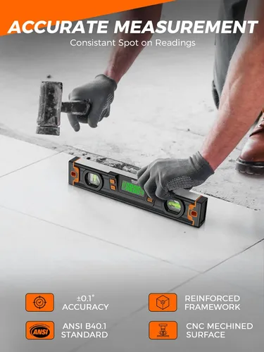 Miniatura 2 de Mecurate Nivel Digital de 10 Pulgadas, Herramienta de Nivel de Torpedo Profesional de Precisión Inteligente, Pantalla LCD Brillante, Alertas