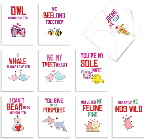 The Best Card Company - Juego de 10 divertidas tarjetas de notas de humor en blanco surtidas de 4 x 5.12 pulgadas con sobres para jugar con palabras