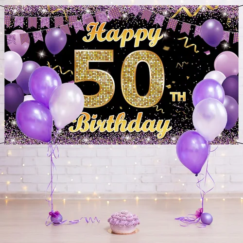 Miniatura 4 de Cartel de fondo de decoración de cumpleaños 50, decoraciones de feliz cumpleaños 50 para ella, decoración de fondo de fotos de fiesta de cumpleaños