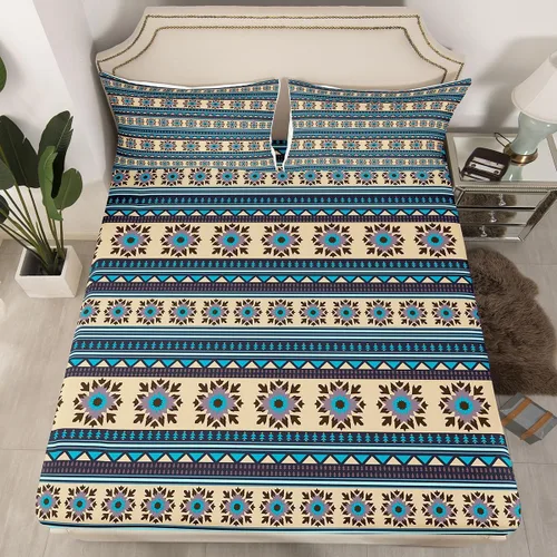 Miniatura 26 de Juego de sábanas bajeras de diseño nativo americano del suroeste para niños, niñas y adolescentes, juego de ropa de cama tribal para niños, niñas