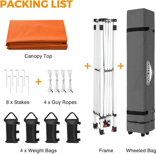 Miniatura 470 de EAGLE PEAK Tienda de campaña desplegable con bolsa de transporte con ruedas, 8 estacas, 4 cuerdas, 4 bolsas de peso, toldo de tienda de campaña