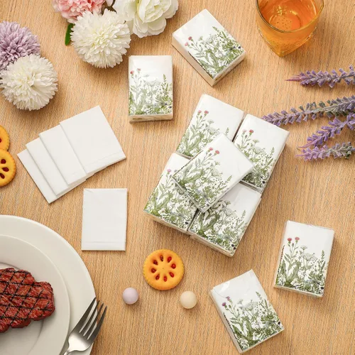 Miniatura 2 de Zonon Paquete de 100 pañuelos de bolsillo florales de 3 capas, mini pañuelos faciales de viaje, papel a granel, pañuelos individuales para bodas