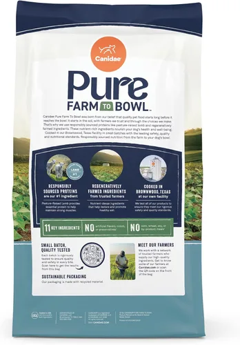 Miniatura 3 de Canidae Pure Farm to Bowl - Alimento seco para perros de cordero criado en pasto con comidas de cabra y venado, adulto, sin granos, 22 libras