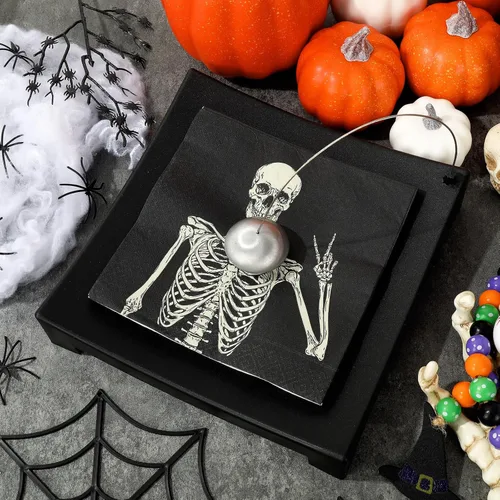 Miniatura 3 de AnyDesign Paquete de 80 servilletas de papel de calavera desechables de Halloween, servilletas de almuerzo de esqueleto sonriente, decoración