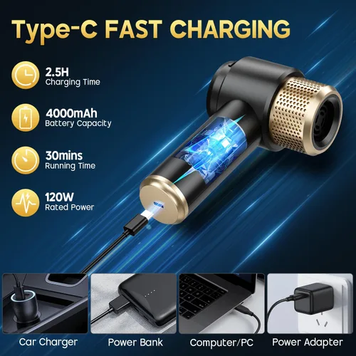 Miniatura 4 de JONYJ Aspiradora de Mano para Automóvil, 16000PA Aspiradora de Mano Portátil Inalámbrica, 2 en 1 Soplador de Aire y Aspiradora con Luz LED, Negro