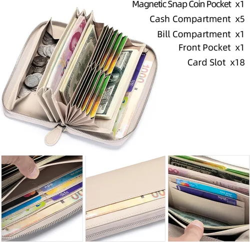 Miniatura 4 de RFID Blocking Womens Zipper Wallet Leather Large Capacity Billfold Clutch Zip Around Wallets for Women