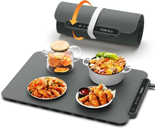 Miniatura 14 de Tapete Calentador de Alimentos, iTRUSOU Bandeja Calentadora Eléctrica con Calentamiento de Superficie Completa para Mantener los Alimentos Calientes