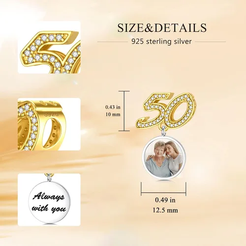 Miniatura 7 de PLATYCO Dije de foto con números 304050 de plata de ley 925 con circonita cúbica, dije de número de foto personalizado para pulseras, collares