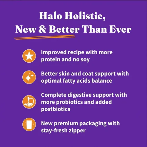 Miniatura 10 de Halo Holistic - Comida para perros con fórmula de pollo y arroz integral sin jaula de cereales saludables, salud digestiva completa, croquetas