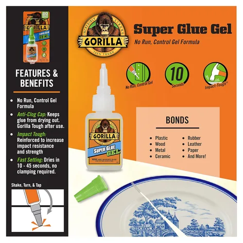 Miniatura 3 de Gorilla Super Glue Gel, pegamento transparente, 20 gramos (paquete de 1) - Todo propósito y configuración rápida para proyectos y reparaciones