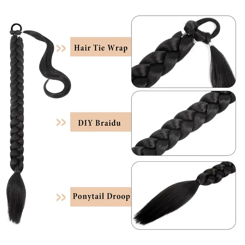 Miniatura 2 de Mebeli Extensiones de cola de caballo trenzadas, extensiones trenzadas, extensiones de cola de caballo largas trenzadas, extensiones de cola de #2