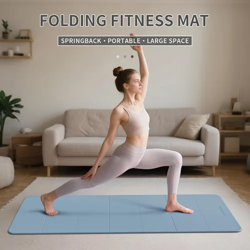 Miniatura 2 de Estera de Yoga de 7 Pliegues 177.8x61 cm - 1.27 cm de Grosor Estera de Ejercicio Plegable, Compacta Antideslizante de TPE para Viaje, Azul-gris+azul