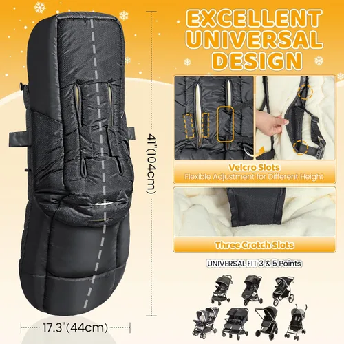 Miniatura 5 de IvyWind Saco para Pies de Cochecito, Saco de Invierno para Cochecito de Bebé con Cremallera Extraíble, Saco de Dormir Universal Cálido para Clima