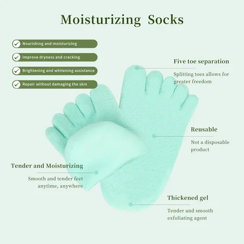 Miniatura 5 de Calcetines hidratantes de gel de 5 dedos para talones secos y agrietados, con infusión de aloe y karité, calcetines de spa suaves y mullidos
