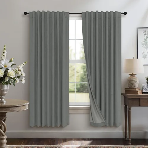 Miniatura 16 de Pitalk Cortinas cortas 100% opacas de lino para cafetería, 40 pulgadas de largo, 2 paneles, cortinas de puerta francesa para ventana, cortina