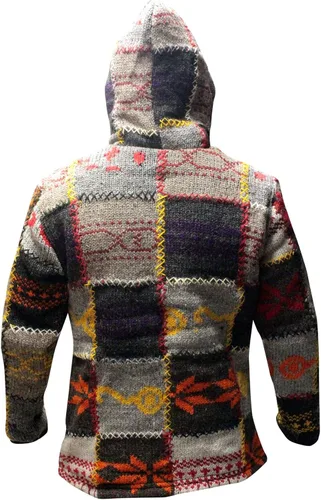 Miniatura 6 de Shopoholic Fashion Chaqueta de invierno para hombre, diseño de retazos, cuello alto, estilo hippie bohemio, multicolor