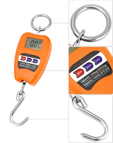 Miniatura 2 de QWORK Báscula de Peso Colgante, Báscula Digital de Grúa de 200kg/440lbs, Báscula para Pesca de Peso de Peces con Carcasa de Aluminio y Pantalla LED