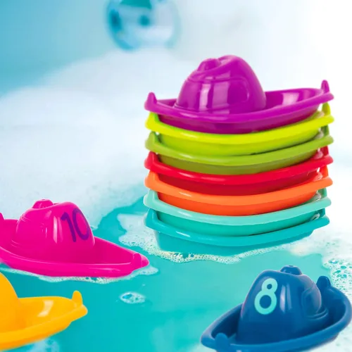 Miniatura 2 de Battat 10 botes de baño apilables - Horario de baño numerado y apilable - Juguetes flotantes para el baño, piscina, playa - Juguetes educativos