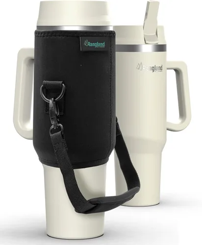 Vaso de 40 onzas a prueba de fugas con asa y bolsa de transporte, botella de agua aislada a prueba de derrames con tapa deportiva para popote y Crema