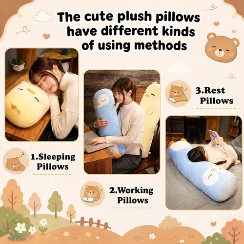 Miniatura 4 de Almohadas de Cuerpo de Felpa Larga Lindas de 27" Almohadas de Cuerpo para la Cama con Forma de Animal de Peluche para Abrazar Muñecos de Peluche