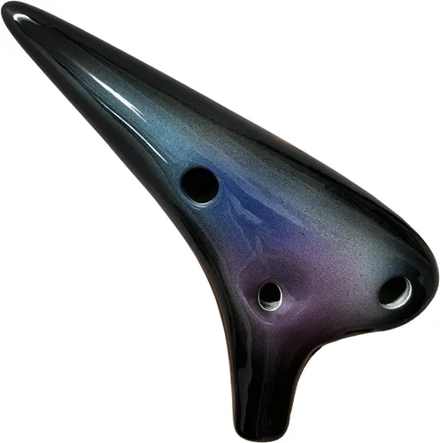 Miniatura 6 de Instrumento de Ocarina de 12 Agujeros con Libro de Canciones para Principiantes, Ocarina de Cerámica Alto C (Azul Estrellado y Morado y Negro)