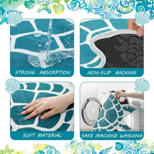 Miniatura 3 de Haull - Alfombra de baño de tortuga marina, tapete de baño de animales lindos, turquesa, antideslizante, lavable, cubierta de tortuga para niños