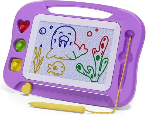 Miniatura 19 de SGILE - Pizarra magnética para dibujar grande, 4 colores, con 4 sellos, para niños pequeños, juguete educativo de aprendizaje, para niños de más