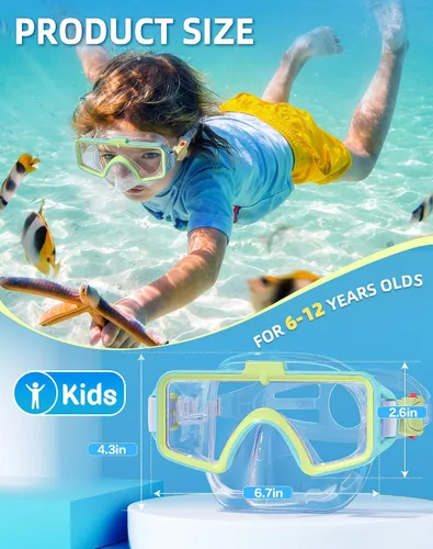 Miniatura 2 de Gafas de natación para niños con cubierta para la nariz, gafas de natación antivaho de dos colores para 6-14, máscara de buceo de esnórquel