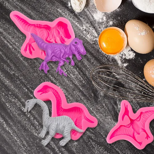 Miniatura 7 de Rainmae Moldes de silicona para fondant de dinosaurio, molde de arcilla de dinosaurio de dibujos animados para niños, para hornear pasteles