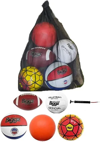 Biggz Bolsa de pelotas deportivas: baloncesto, balón de fútbol, fútbol, voleibol, pelota de juegos roja y bomba