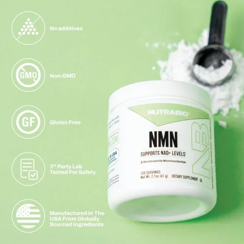 Miniatura 9 de NutraBio NMN - Suplemento NAD, apoyo a la longevidad, aumenta los niveles de NAD, incrementa la energía celular, salud cerebral, envejecimiento