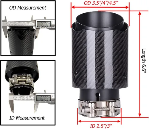 Miniatura 7 de CARMON Puntas de silenciador de tubo de escape de fibra de carbono de sarga real con acero inoxidable 304 pintado en negro