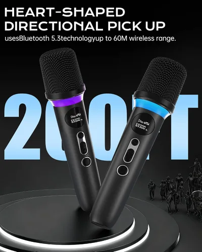 Miniatura 2 de Micrófono inalámbrico, silencio de un solo toque e iluminación RGB dinámica, micrófono dinámico de mano dual de grado profesional, alcance ultra