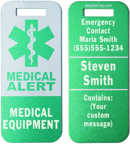 Miniatura 10 de Etiqueta de alerta médica Equipo médico - Información grabada personalizada (negro)