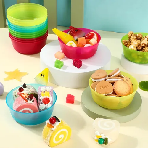 Miniatura 7 de Dandat 96 cuencos de plástico para niños de 14 onzas de colores brillantes, cuencos pequeños de cereales aptos para lavavajillas, microondas