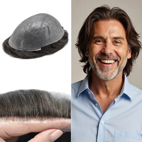Miniatura 50 de Hombres Toupee Hair Thin Skin Men Human Hair Piece Men Toupee Cabello humano V-loop de aspecto natural Toupee Hombres Hairpiece Men Hair System