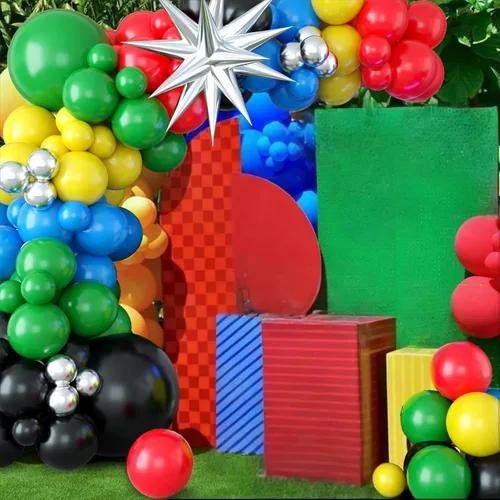 Miniatura 3 de Kit de arco de guirnalda de globos negro, rojo, amarillo, verde, colorido con globos plateados metálicos negros, rojos, azules, amarillos, verdes