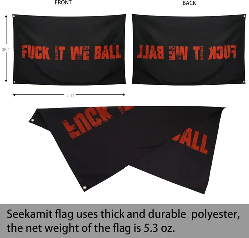 Miniatura 2 de Bandera "Fuck It We Ball" Negra Banderas Divertidas y Geniales para Dormitorio Universitario Chicos Chicas Pared Banderas de Meme Estandarte 3x5