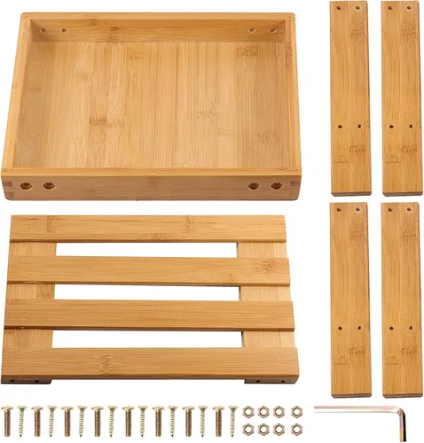 Miniatura 4 de HOIGON Paquete de 2 taburetes de ducha de bambú de 13 pulgadas, taburete de madera con carcasa de almacenamiento, taburetes antideslizantes