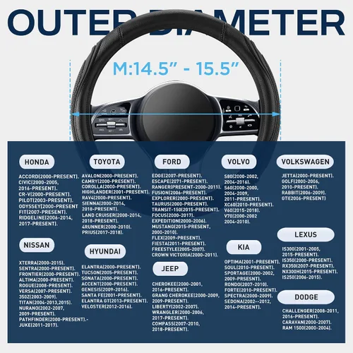 Miniatura 7 de Road Comforts Funda para volante de automóvil, funda de cuero de microfibra para volante de 14.5 a 15 pulgadas, antideslizante, para hombres
