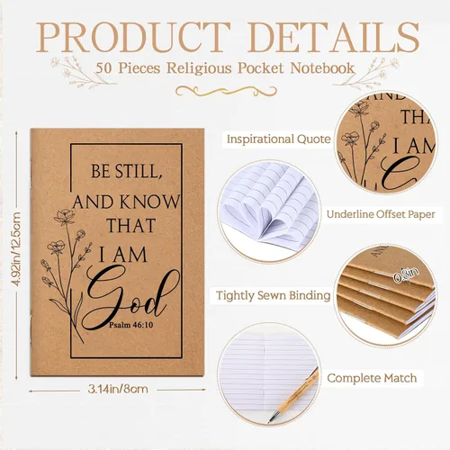 Miniatura 2 de Kisston 50 unidades de regalo cristiano para el Día del Padre, incluye cuadernos de versículos de la Biblia, bolígrafos inspiradores de bambú