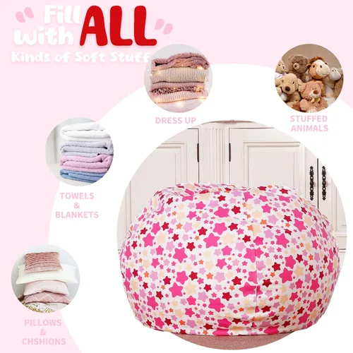Miniatura 5 de WEKAPO Funda de Puf de Almacenamiento de Animales de Peluche para Niños Puf con Cremallera Rellenable para Organizar Juguetes de Peluche de Niños