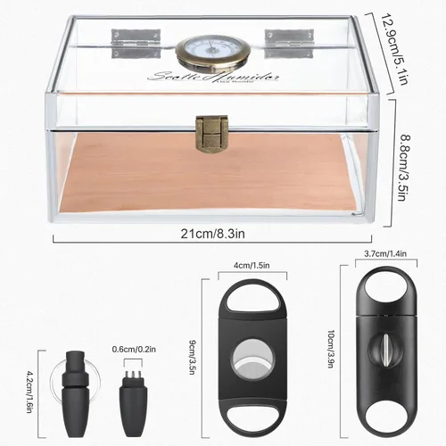 Miniatura 3 de Scotte - Tarro/estuche/caja de humidificador de puros acrílico con humidificador e higrómetro, humidificador que puede contener aproximadamente 20
