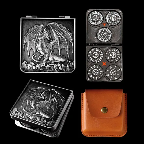 Miniatura 9 de Juego de dados giratorios de metal 7 en 1 para Dungeons & Dragons – Dados giratorios de bolsillo con tapa D4 D6 D8 D10 D12 D20 D% – Accesorio
