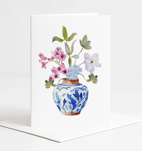 Miniatura 4 de Tarjetas de felicitación de jarrones de jengibre con flores - Juego de 10 tarjetas de nota de 5x7 para todas las ocasiones con sobres. En blanco por