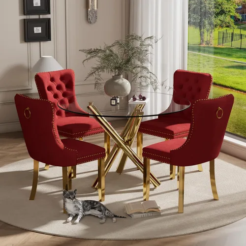 Miniatura 65 de Juego pequeño de mesa redonda con tapa de vidrio transparente para 2, 36'' Juego moderno de lujo para cenas circulares, 3 piezas Juego minimalista